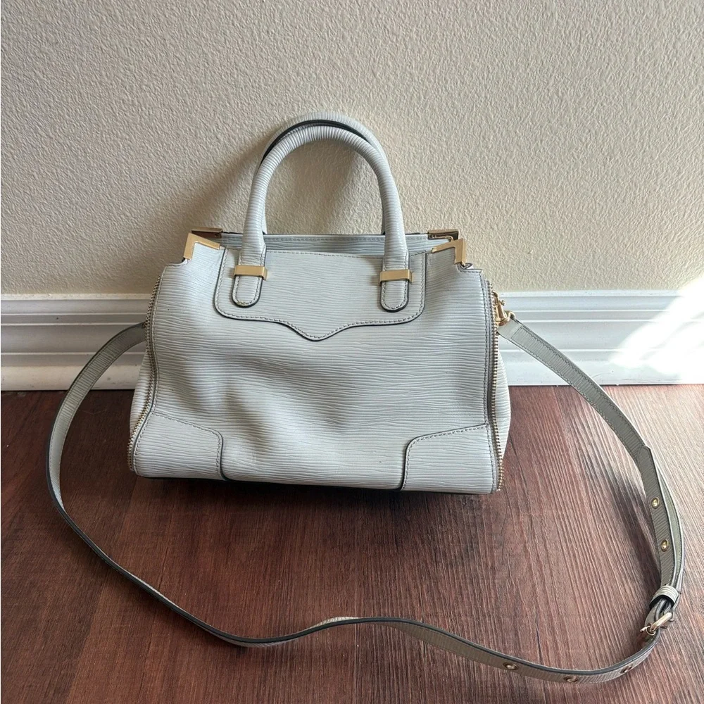 Rebecca Minkoff Gray Leather Satchel Shoulder Bag Crossbody Gold Hardware
